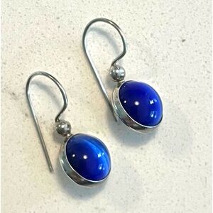 Small Sterling Silver&Blue Tiger’s Eye Drop Earrings. Excellent Condition!